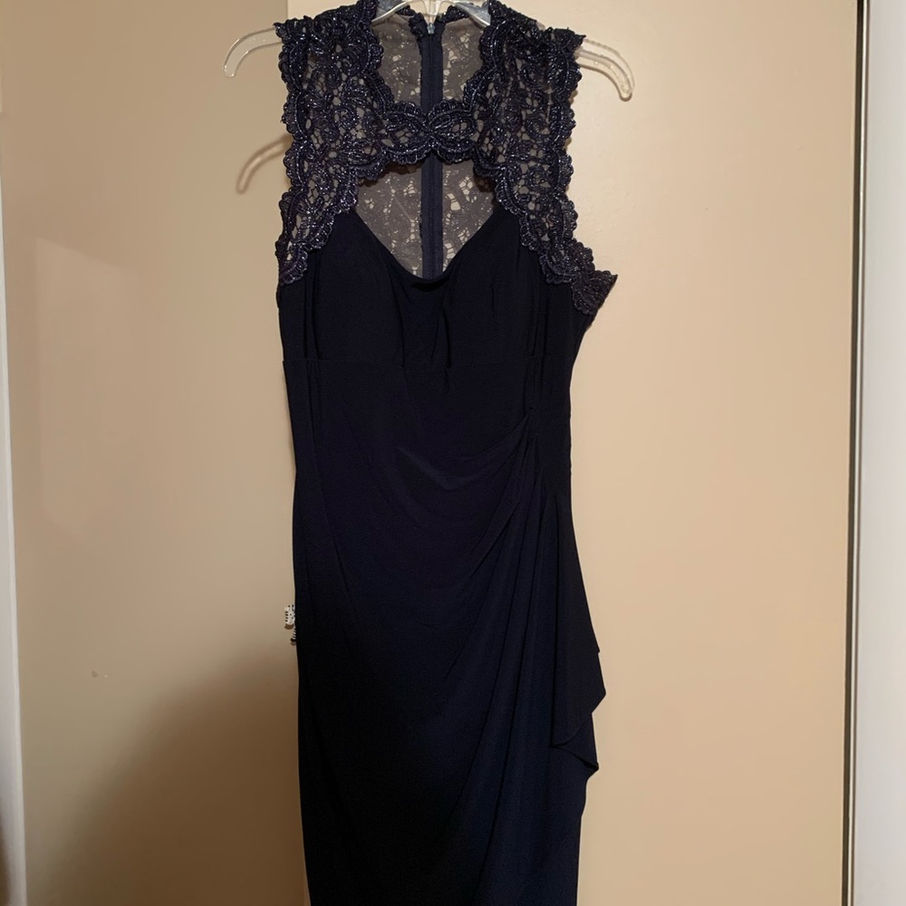 Xscape Size 12 Midnight Blue Dress W/ Lace Cutouts